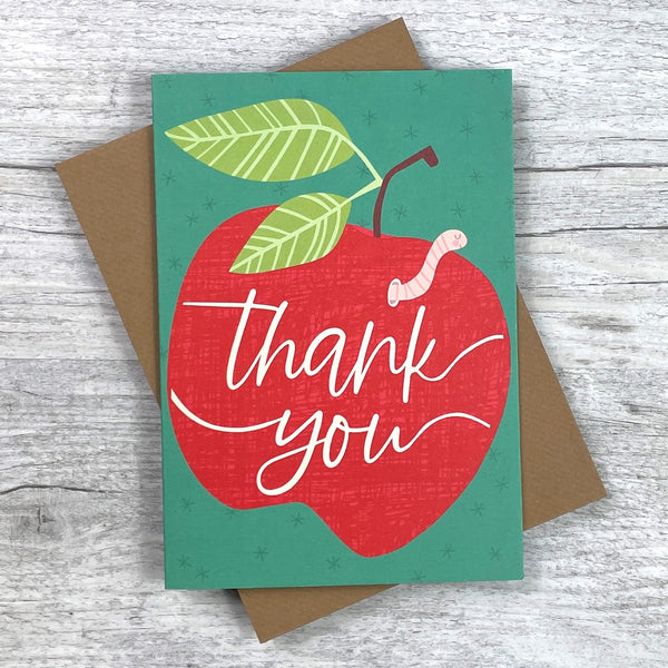 'Thank You' Apple and Worm Greeting Card