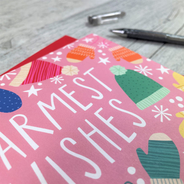 Warmest Wishes' Winter Hats and Gloves Christmas Greeting Card