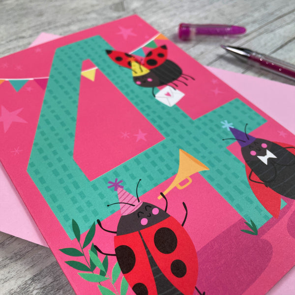 'Age Four' Ladybirds Greeting Card Card