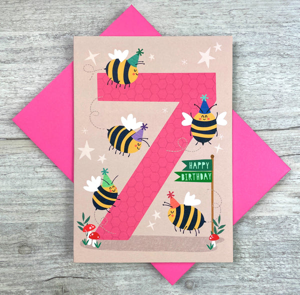 'Age Seven' Bumblebee Greeting Card