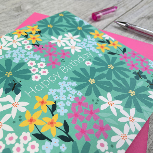 'Happy Birthday' Spring Floral Greeting Card