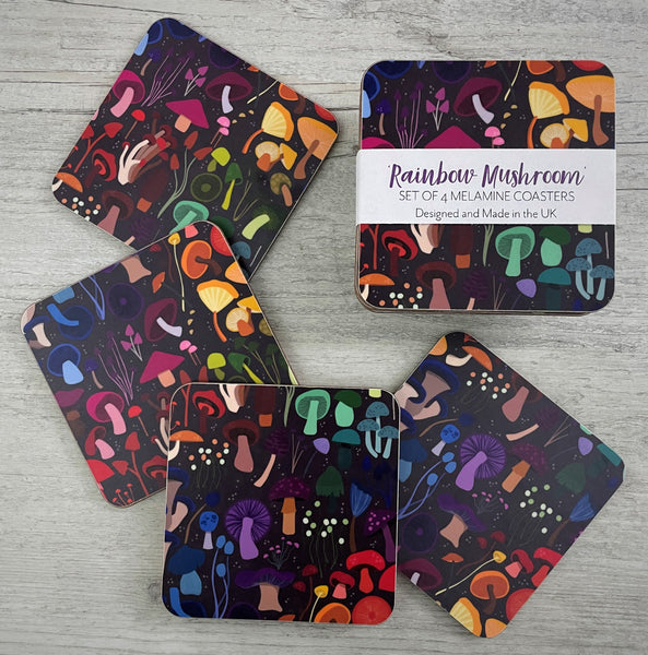 'Rainbow Mushroom' Coasters (Set of 4)