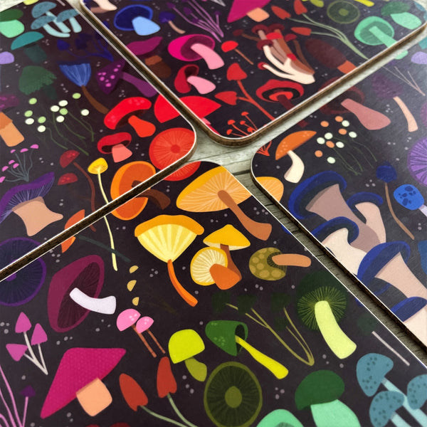 'Rainbow Mushroom' Coasters (Set of 4)