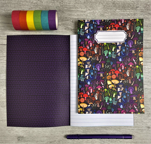 'Rainbow Mushrooms' A5 Lined Notebook