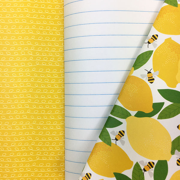 'Lemons and Bees Pattern' A5 Lined Notebook