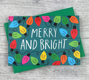 'Merry and Bright' Christmas Fairy Lights Greeting Card