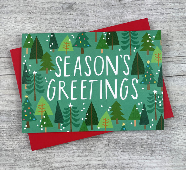 'Seasons Greetings' Christmas Trees Greeting Card