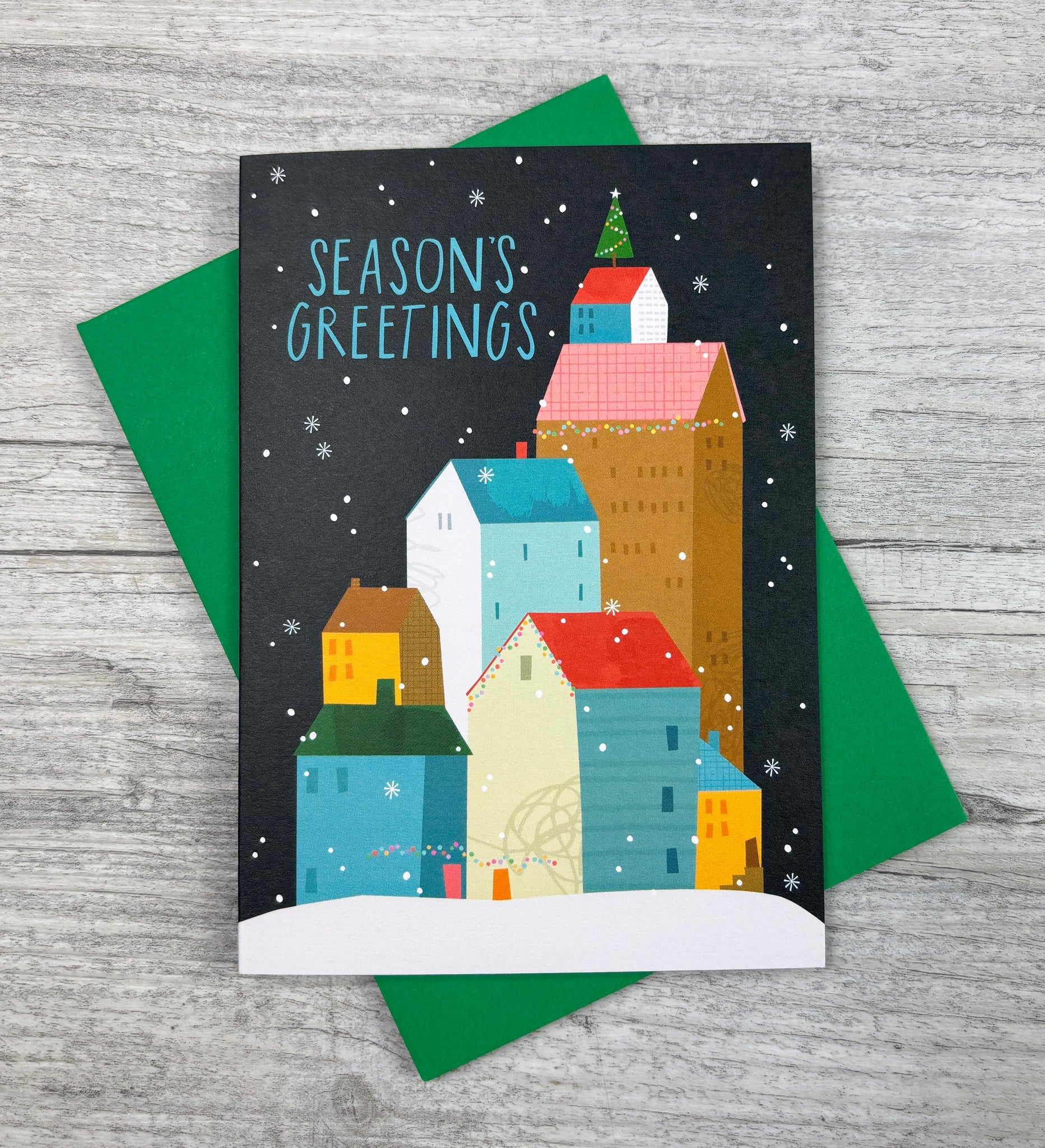 'Season's Greetings' Christmas Town Greeting Card