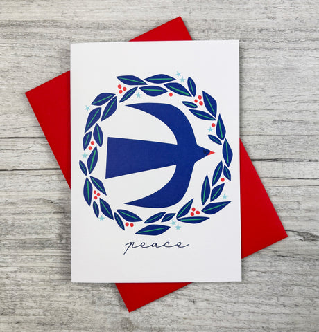 NEW 'Peace' Blue Bird Christmas Greeting Card