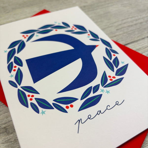 NEW 'Peace' Blue Bird Christmas Greeting Card