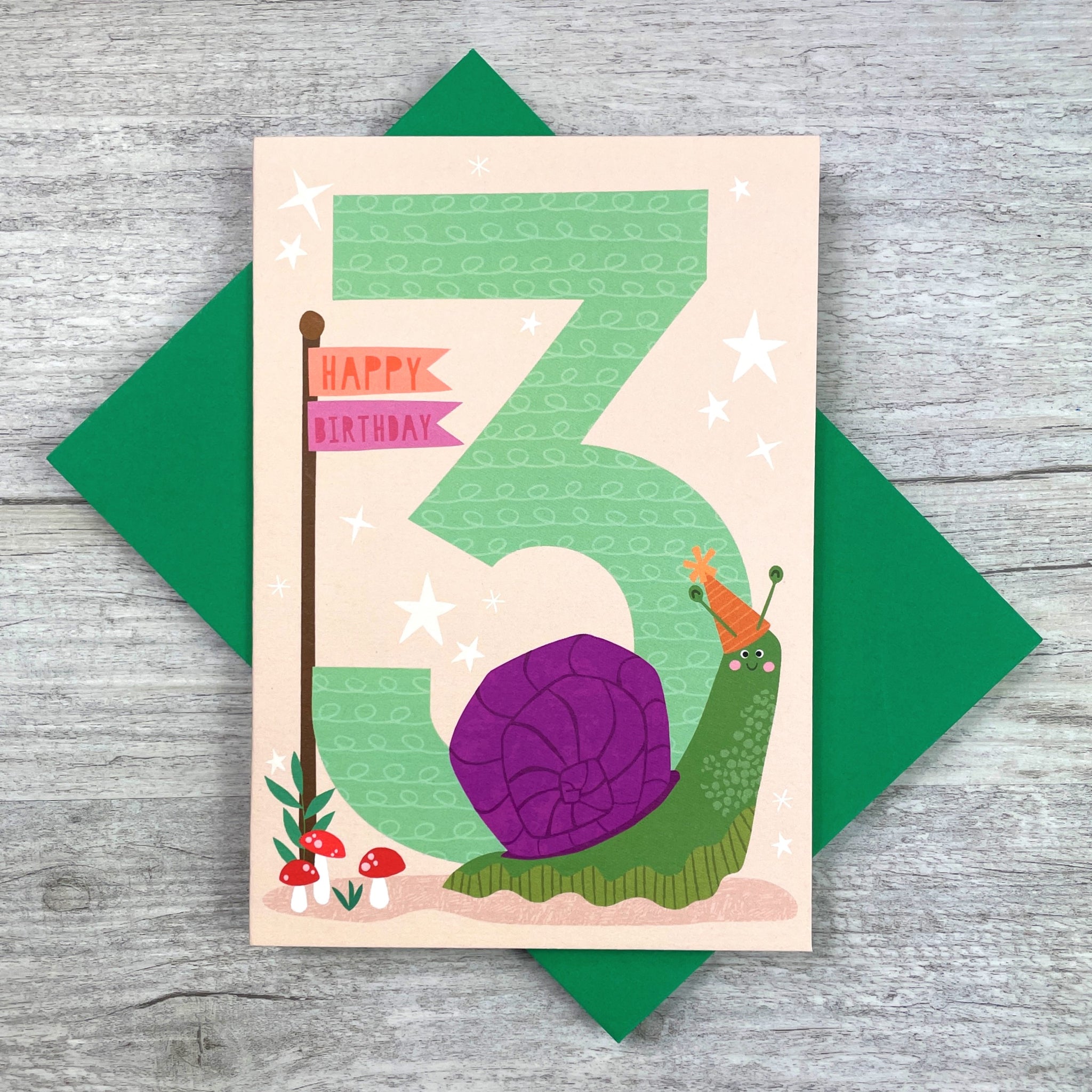 'Age Three' Snail Greeting Card