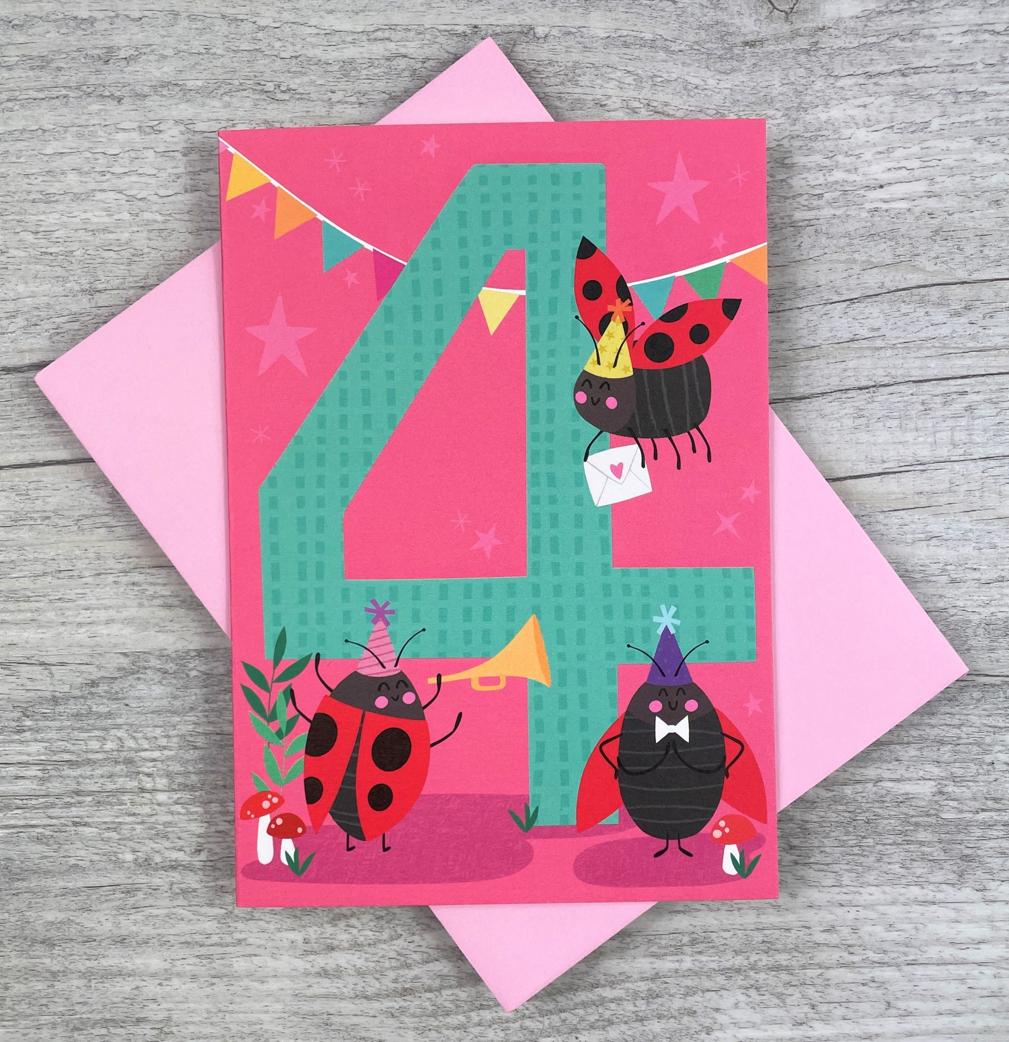 'Age Four' Ladybirds Greeting Card Card
