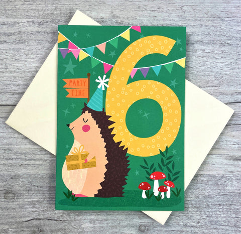 'Age Six' Hedgehog Greeting Card