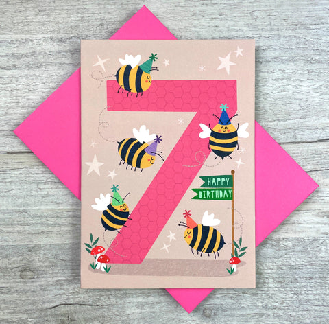 'Age Seven' Bumblebee Greeting Card