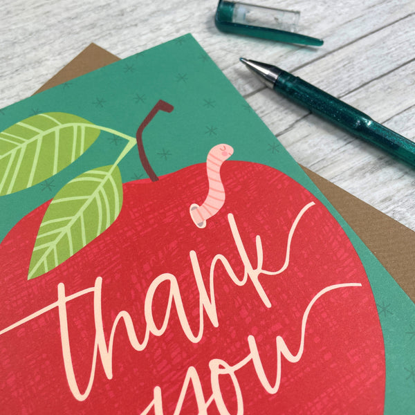 'Thank You' Apple and Worm Greeting Card