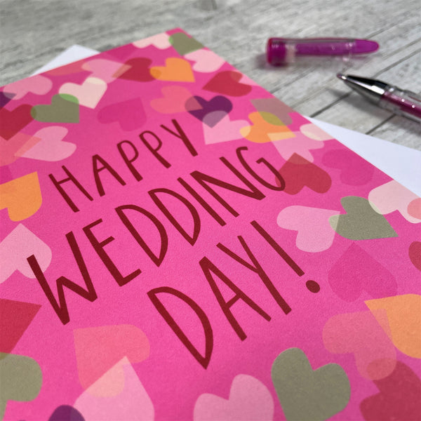 Pink 'Happy Wedding Day' Greeting Card