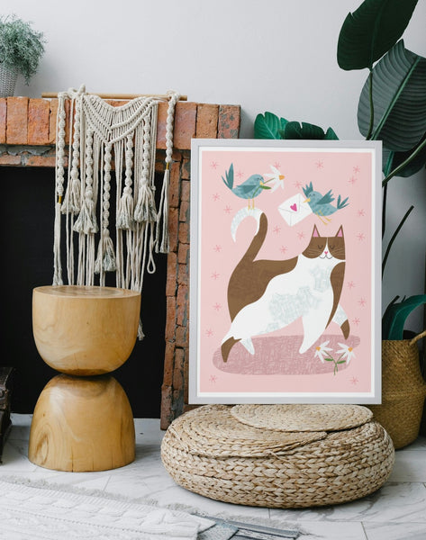 Sale Item: 'Cat and Bird' A4 Art Print